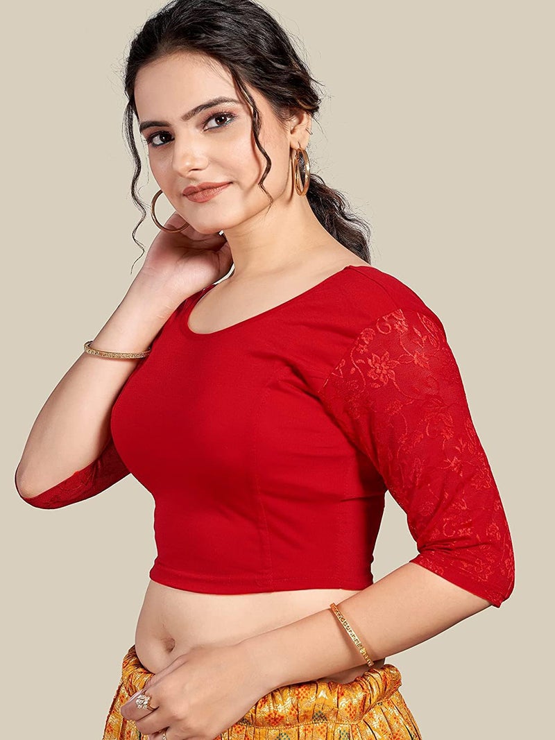 themilestocks Women's Blouses Readymade Gold Stretchable Saree Crop Top Choli Free Size Sparkling - Image 3
